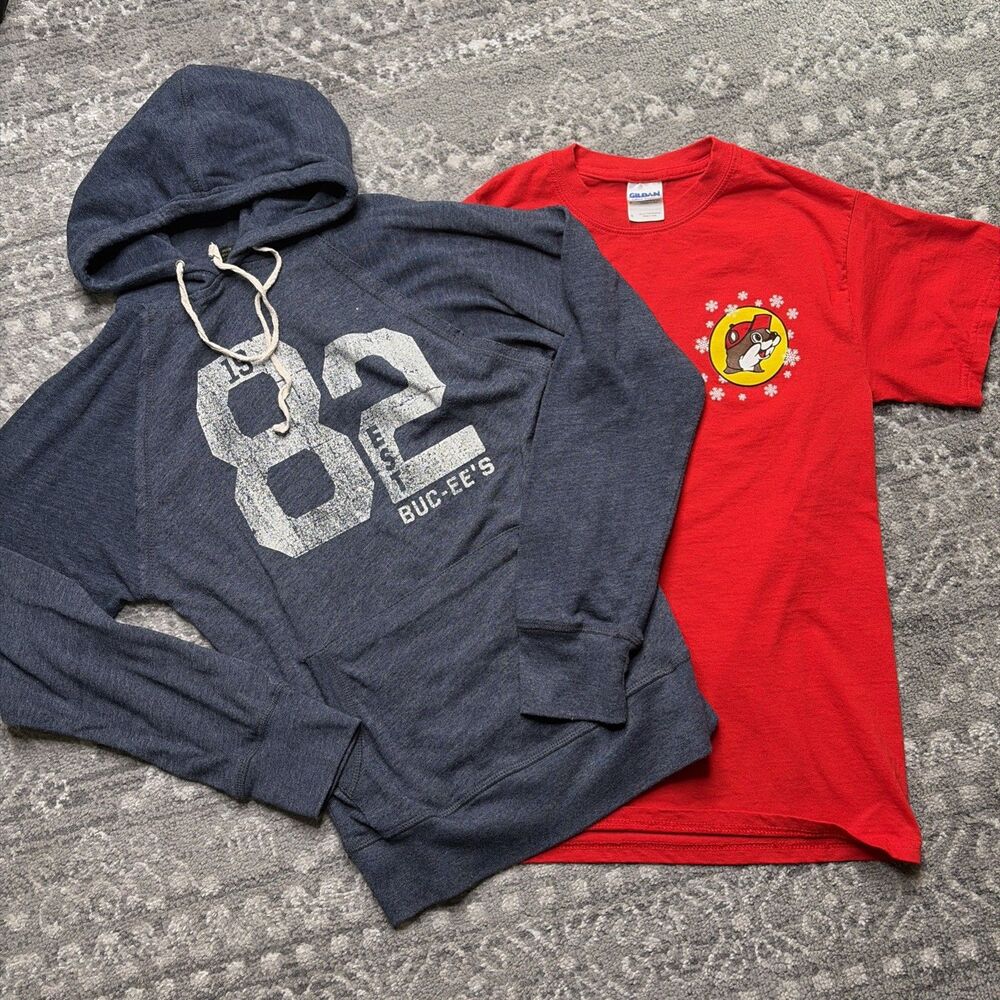 LOT OF 2 BUC-EE’S Women's Shirts Adult Small Hoodie and Christmas Tee